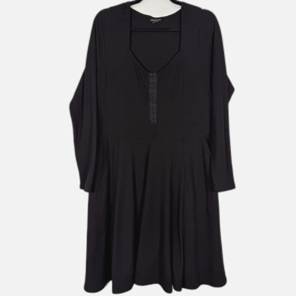 Torrid Black Fit Flare Dress Size 1 Plus Long Sleeve Stretch Knit Mini